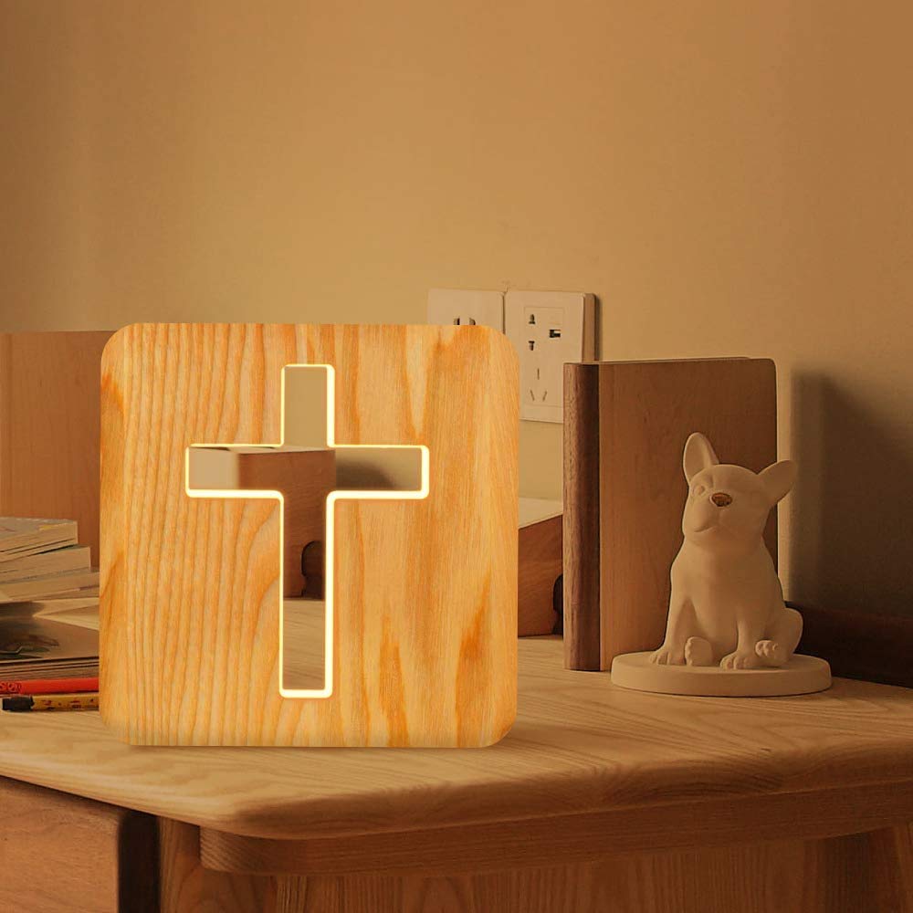 FaithGlow - Solid Wood Cross LED Night Lamp