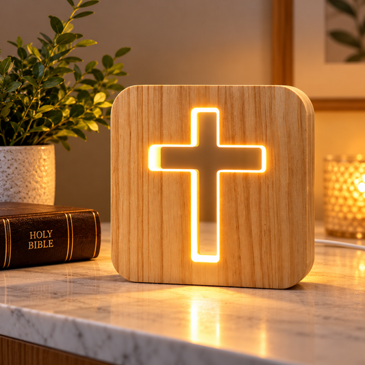 FaithGlow - Solid Wood Cross LED Night Lamp