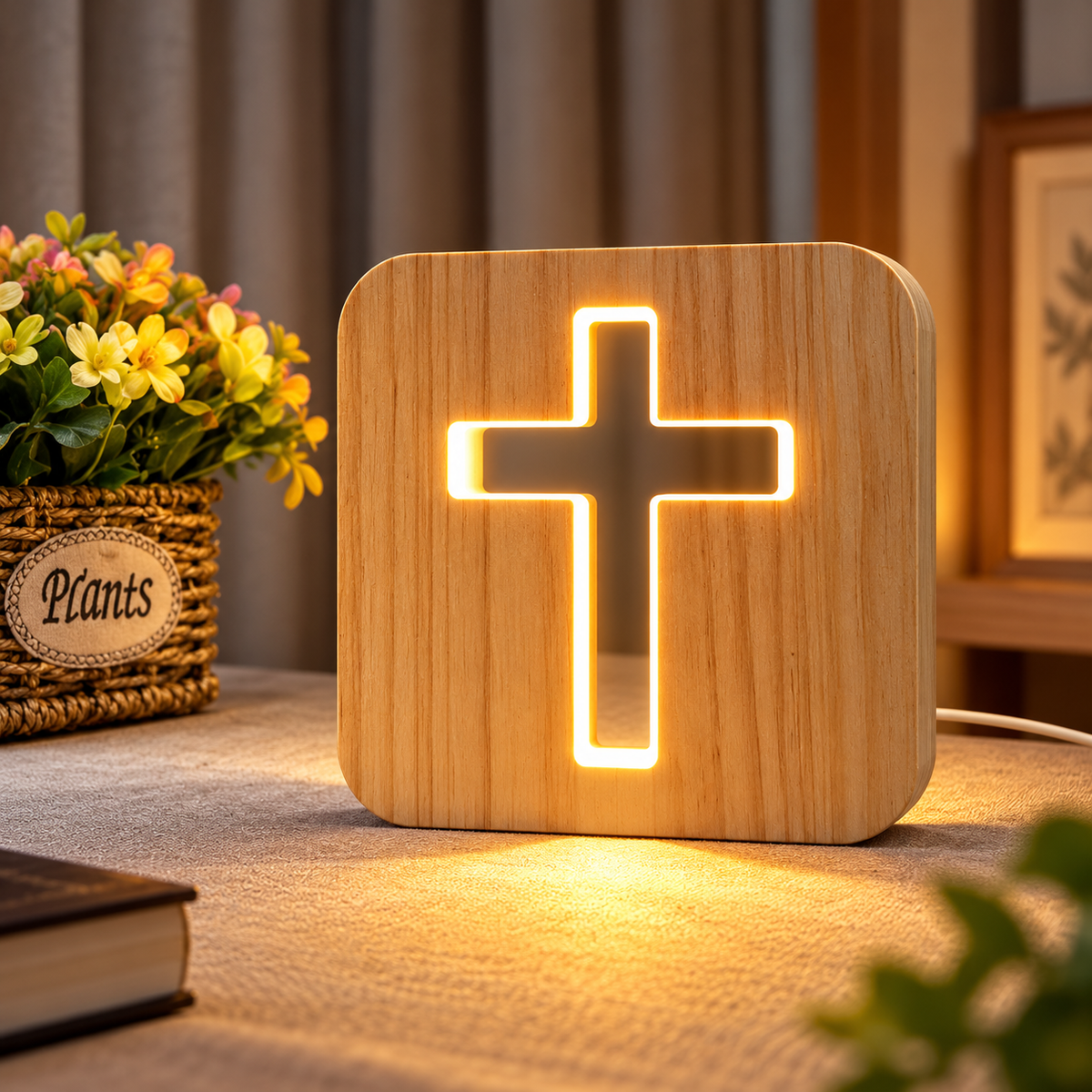 FaithGlow - Solid Wood Cross LED Night Lamp